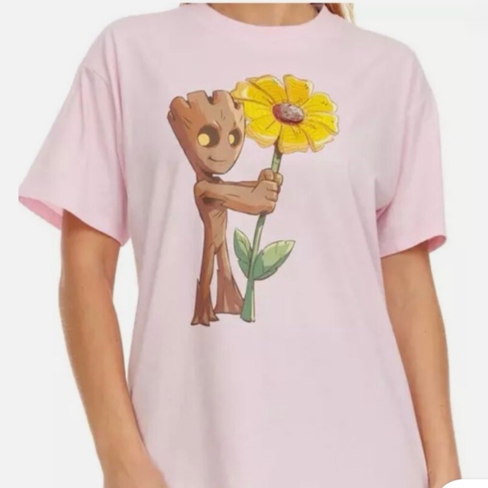 Marvel Guardians of the Galaxy pink Baby Groot shirt embroidered sunflower small